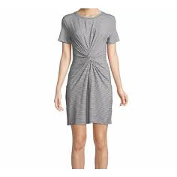 Theory Black White Rubric Stripe Knot Tee Shirt Cotton Dress Size Small - Picture 1 of 5